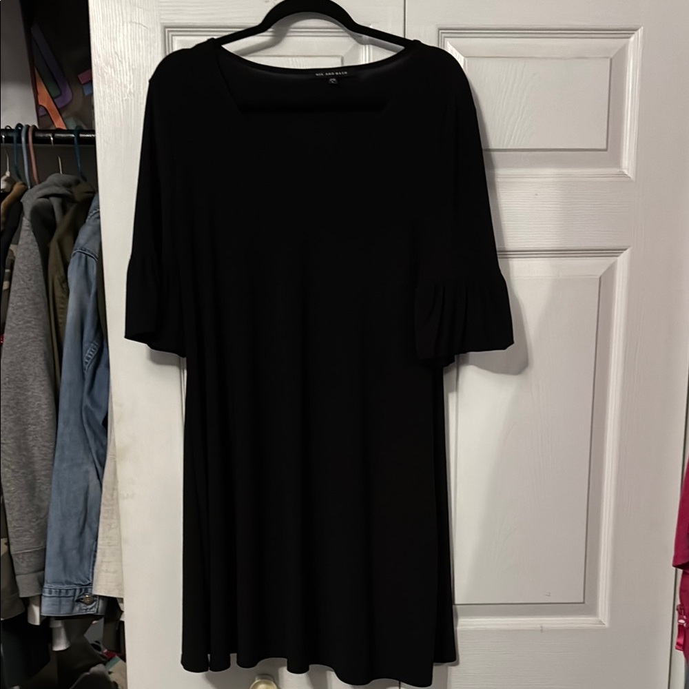 Black Crew Neck Midi Dress with Dolman Sleeves